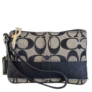 🆕 Y2K Coach Black Grey Signature Stripe Small Canvas Wristlet Clutch Pouch Bag